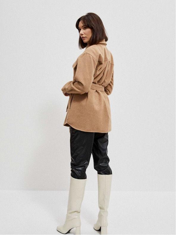 Moodo Jachetă cămașă de damă bej cu curea Moodo