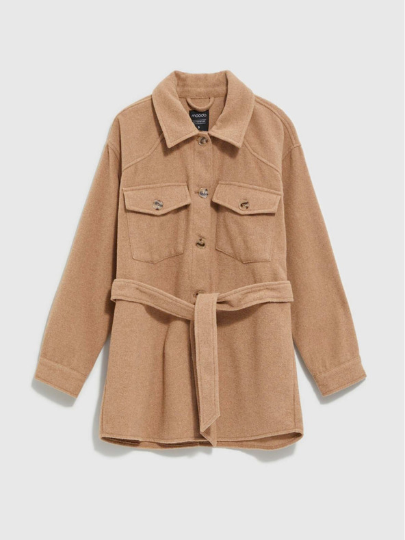 Moodo Jachetă cămașă de damă bej cu curea Moodo