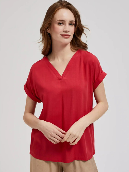 Moodo Tricou roșu cu decolteu în V și mâneci scurte Moodo