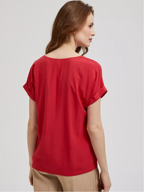 Moodo Tricou roșu cu decolteu în V și mâneci scurte Moodo