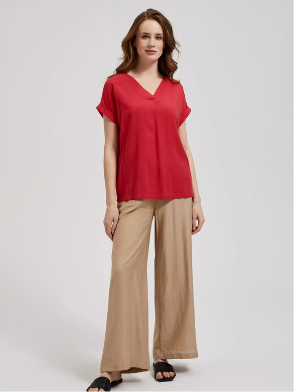 Moodo Tricou roșu cu decolteu în V și mâneci scurte Moodo