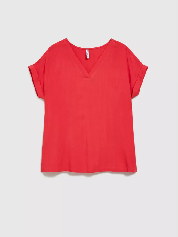 Moodo Tricou roșu cu decolteu în V și mâneci scurte Moodo