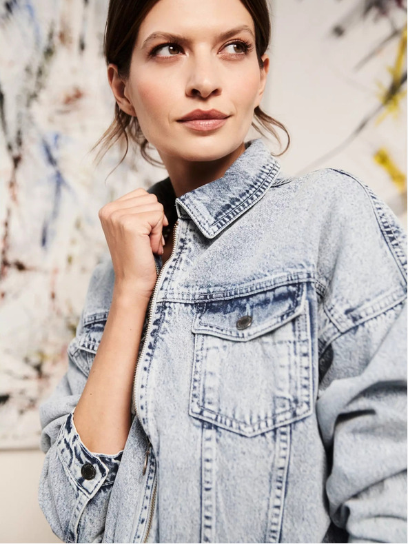 Moodo Jachetă din denim albastru deschis cu fermoar Moodo