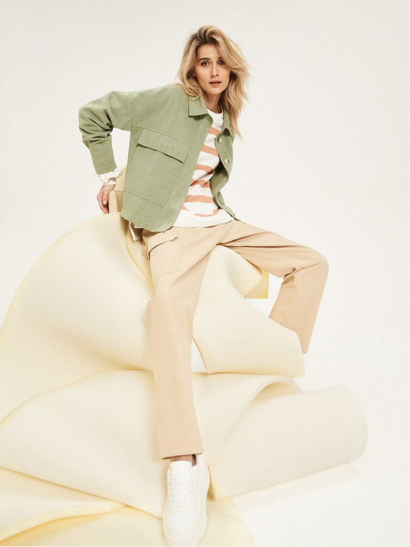 Moodo Jachetă verde măsliniu cu buzunare și guler Moodo