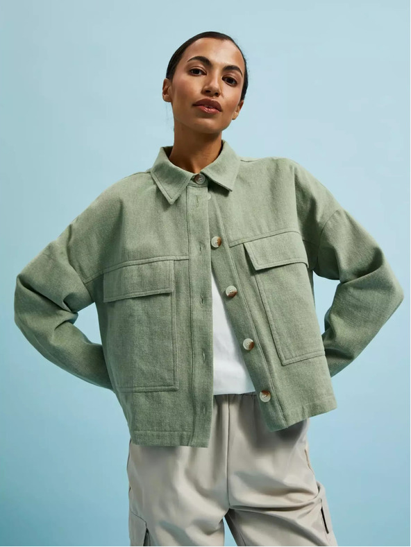 Moodo Jachetă verde măsliniu cu buzunare și guler Moodo