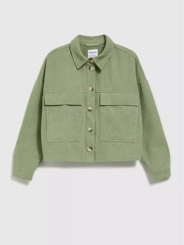 Moodo Jachetă verde măsliniu cu buzunare și guler Moodo