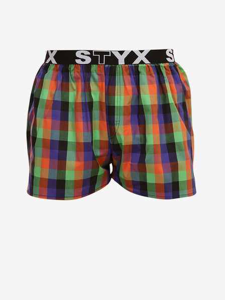 Styx Pantaloni scurți bărbătești în carouri verzi și portocalii cu elastic sport Styx