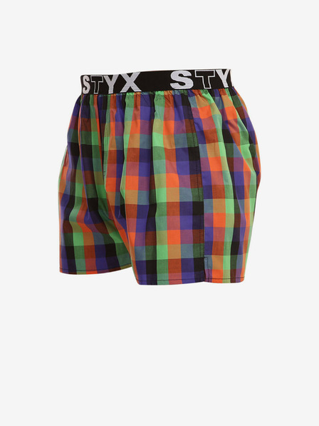 Styx Pantaloni scurți bărbătești în carouri verzi și portocalii cu elastic sport Styx
