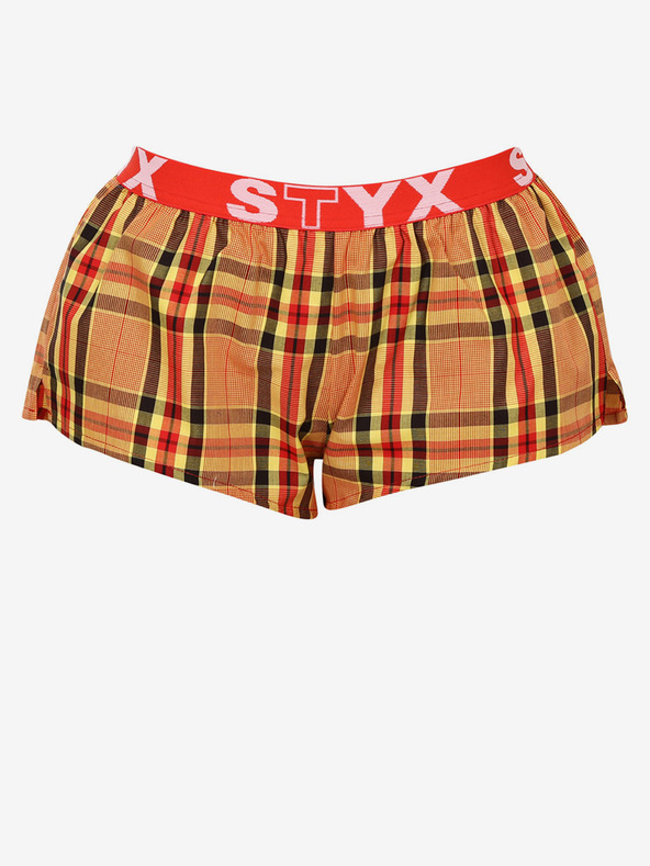 Styx Pantaloni scurți de somn în carouri pentru femei Styx roșii și portocalii