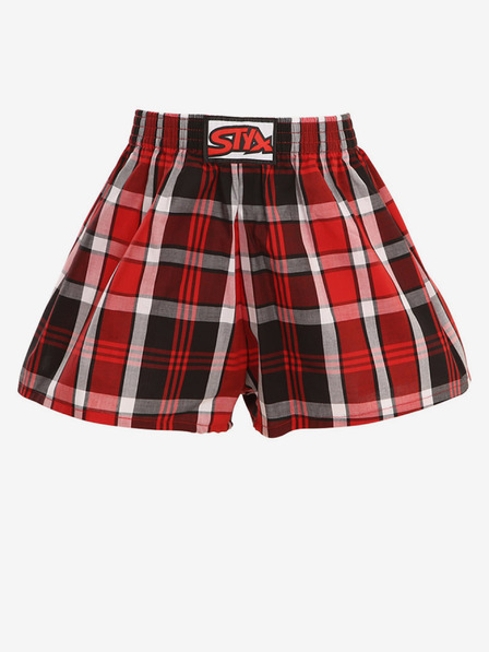 Styx Pantaloni scurți pentru băieți cu carouri negre și roșii Styx