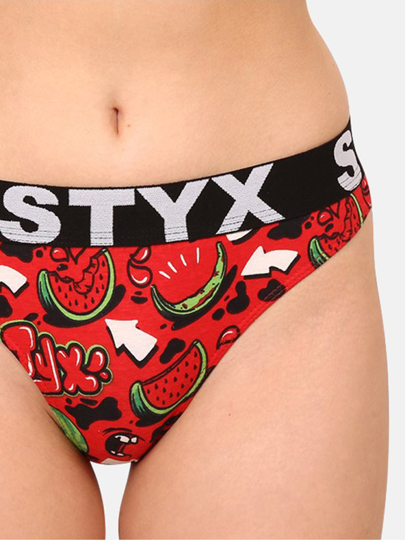Styx Tanga pentru femei cu model negru și roșu Styx art Melouny