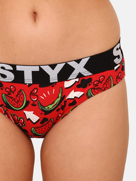 Styx Chiloți negri și roșii cu model pentru femei Styx art Melouny