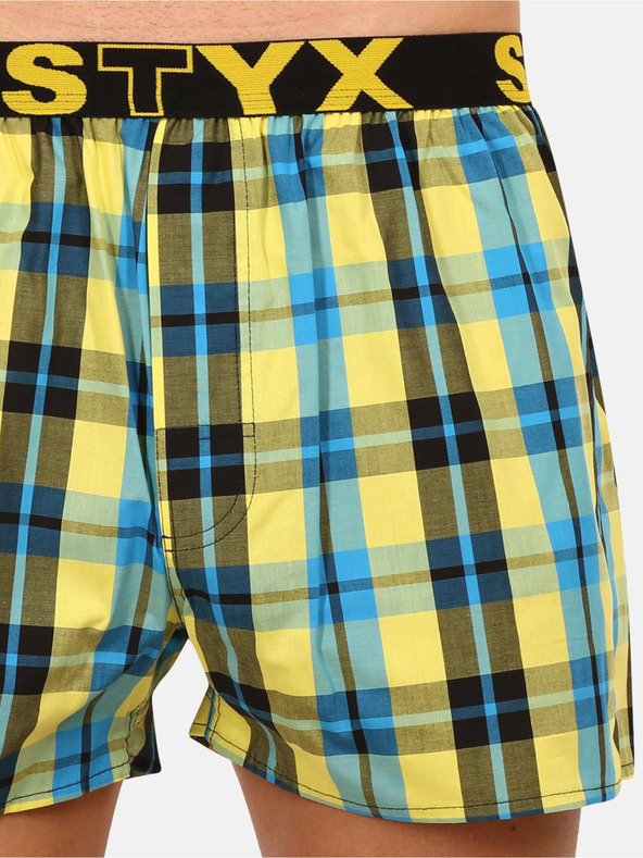 Styx Pantaloni scurți în carouri pentru bărbați, albaștri și galbeni Styx