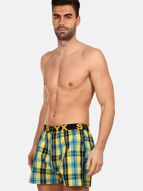 Styx Pantaloni scurți în carouri pentru bărbați, albaștri și galbeni Styx