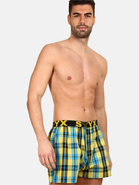 Styx Pantaloni scurți în carouri pentru bărbați, albaștri și galbeni Styx