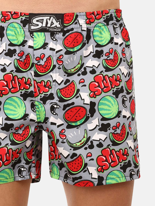 Styx Pantaloni scurți pentru bărbați cu model gri și roșu Styx premium art Melons