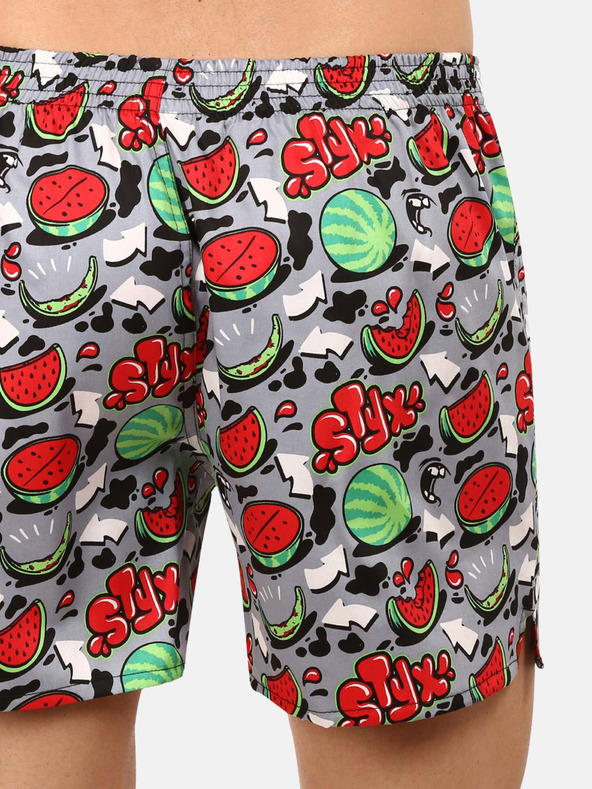 Styx Pantaloni scurți pentru bărbați cu model gri și roșu Styx premium art Melons