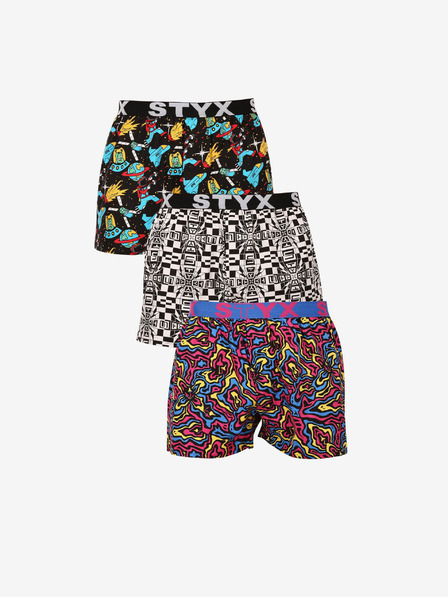 Styx Set de trei pantaloni scurți pentru bărbați cu model în roz închis, alb și negru Styx art