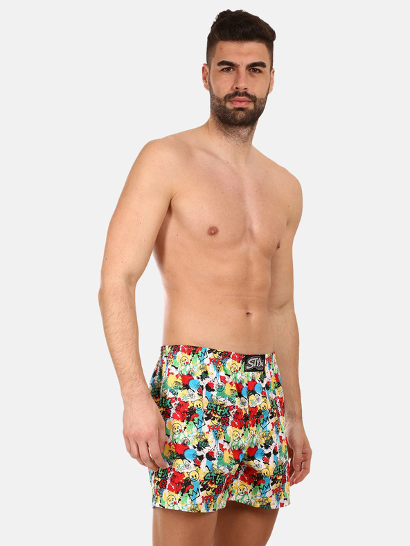 Styx Pantaloni scurți bărbătești cu model galben și roșu Styx premium art Emoji