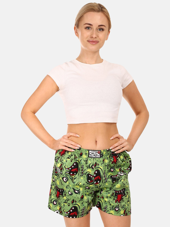 Styx Pantaloni scurți de somn cu model verde pentru femei Styx zombie