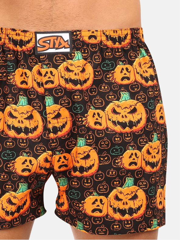Styx Pantaloni scurți pentru bărbați Styx portocalii și maro cu dovleac de Halloween