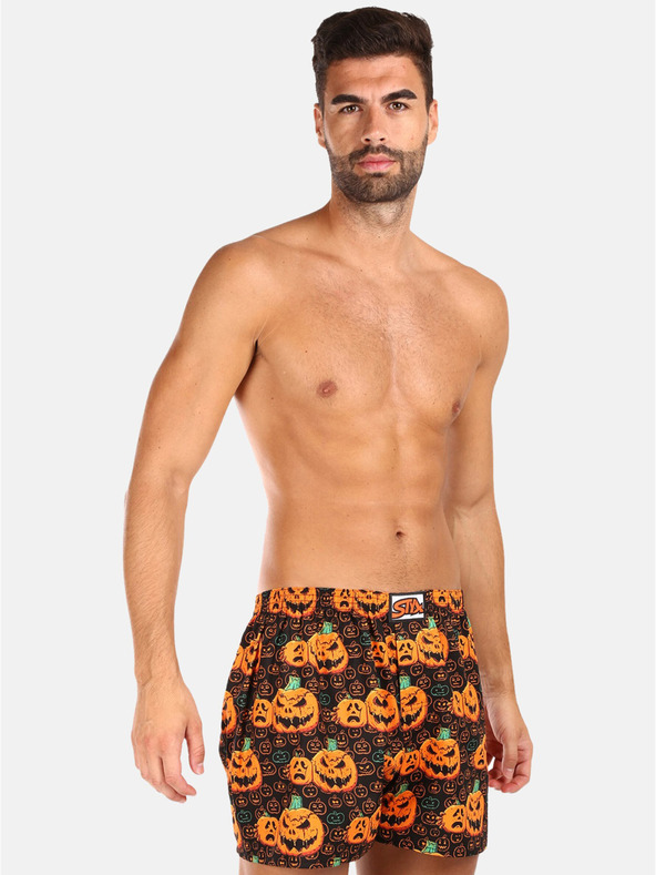 Styx Pantaloni scurți pentru bărbați Styx portocalii și maro cu dovleac de Halloween