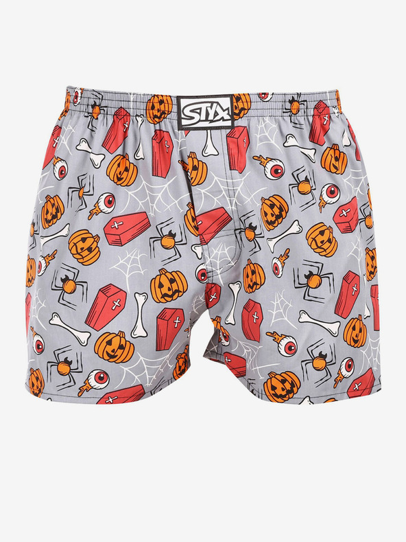 Styx Pantaloni scurți de Halloween Styx portocalii și gri pentru bărbați - coșciuge