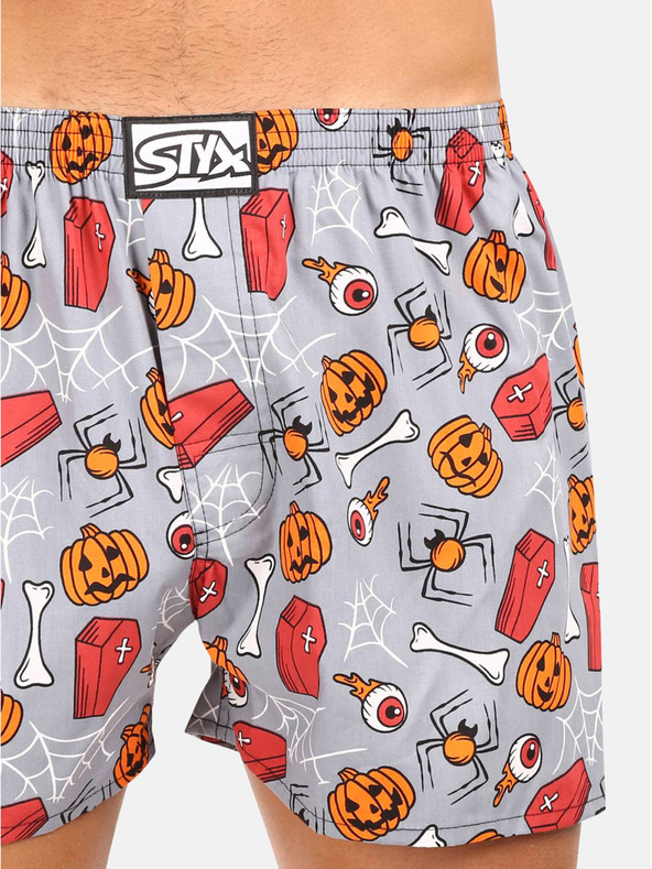 Styx Pantaloni scurți de Halloween Styx portocalii și gri pentru bărbați - coșciuge