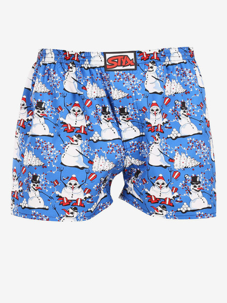 Styx Pantaloni scurți de Crăciun pentru bărbați albi și albaștri Styx Christmas snowmen
