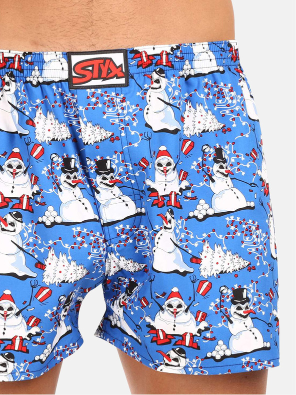 Styx Pantaloni scurți de Crăciun pentru bărbați albi și albaștri Styx Christmas snowmen