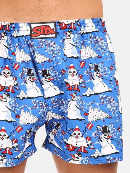 Styx Pantaloni scurți de Crăciun pentru bărbați albi și albaștri Styx Christmas snowmen