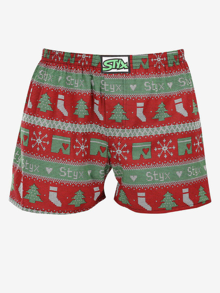 Styx Pantaloni scurți de Crăciun Styx pentru bărbați, verzi și roșii