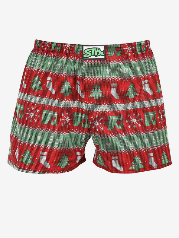 Styx Pantaloni scurți de Crăciun Styx pentru bărbați, verzi și roșii