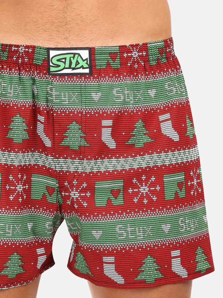 Styx Pantaloni scurți de Crăciun Styx pentru bărbați, verzi și roșii