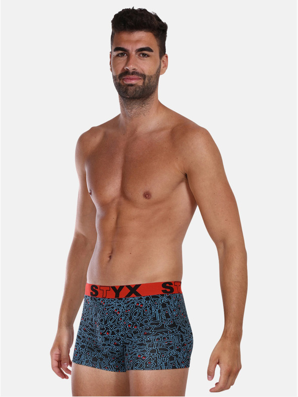 Styx Pantaloni scurți boxer cu model albastru și negru pentru bărbați Styx