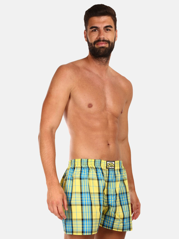 Styx Pantaloni scurți în carouri pentru bărbați, albaștri și galbeni Styx