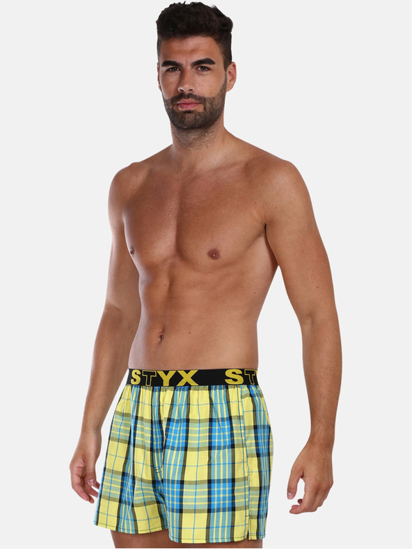 Styx Pantaloni scurți în carouri pentru bărbați, albaștri și galbeni Styx