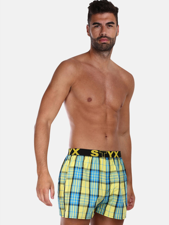 Styx Pantaloni scurți în carouri pentru bărbați, albaștri și galbeni Styx