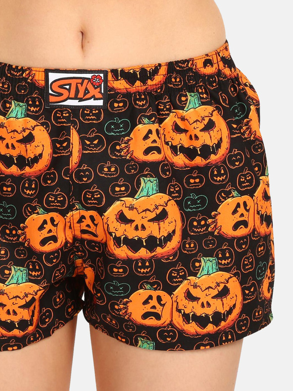 Styx Pantaloni scurți Styx portocalii și negri de Halloween pentru femei dovleci