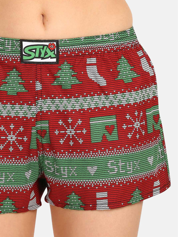 Styx Pantaloni scurți tricotați de Crăciun verzi și roșii pentru femei Styx Christmas