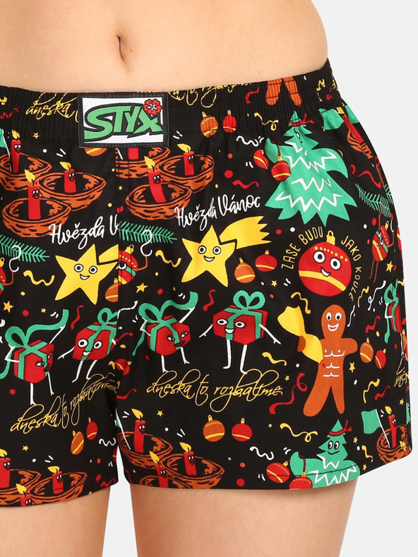 Styx Pantaloni scurți cu model turcoaz și negru pentru femei Styx Christmas Ornaments