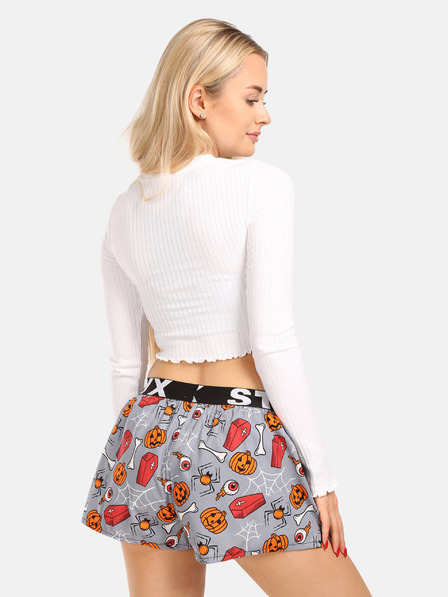 Styx Pantaloni scurți de somn cu model Styx portocaliu și gri pentru femei Sicrie de Halloween