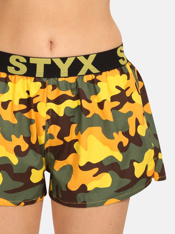 Styx Pantaloni scurți de somn cu model pentru femei, verzi și galbeni Styx Camouflage