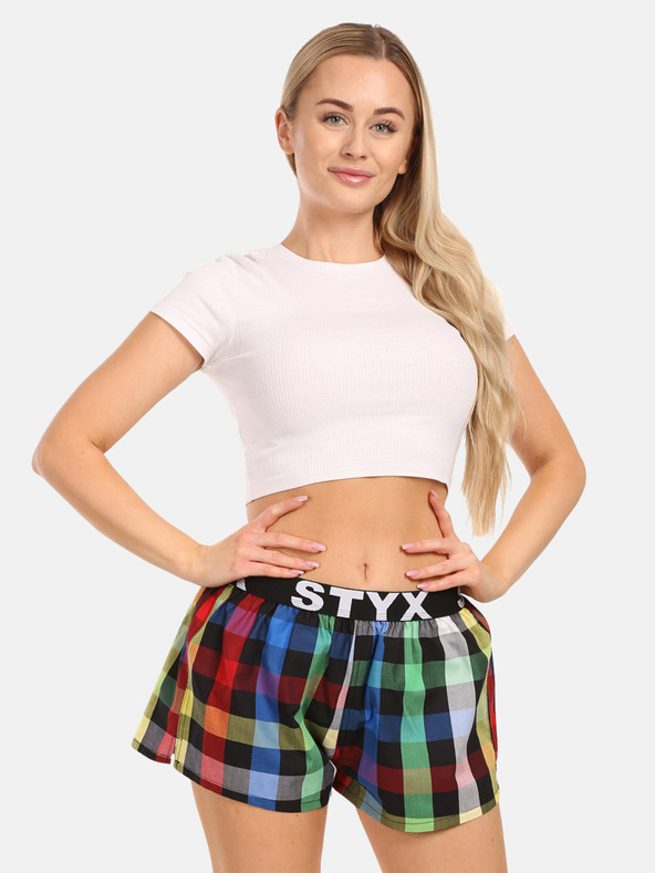 Styx Pantaloni scurți în carouri pentru femei Styx de culoare albastră și verde