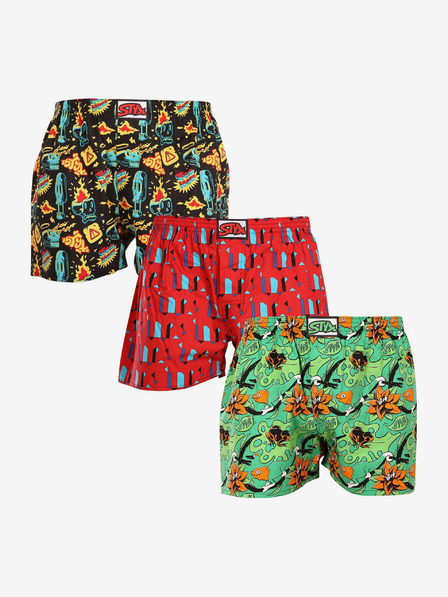 Styx Set de trei pantaloni scurți cu model pentru bărbați în verde, roșu și negru STYX