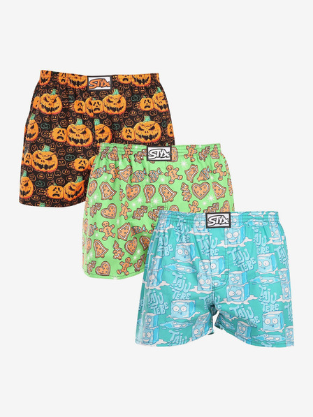 Styx Set de trei pantaloni scurți bărbătești cu model în turcoaz, verde deschis și maro STYX