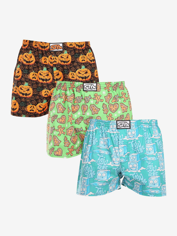 Styx Set de trei pantaloni scurți bărbătești cu model în turcoaz, verde deschis și maro STYX