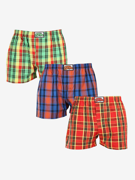 Styx Set de trei pantaloni scurți bărbătești cu carouri în verde deschis, albastru și roșu STYX
