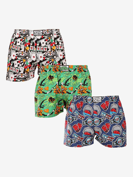 Styx Set de trei pantaloni scurți bărbătești cu model în albastru închis, verde și alb STYX