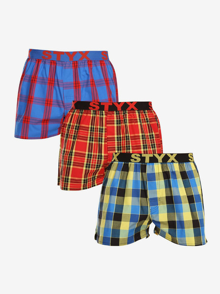 Styx Set de trei pantaloni scurți în carouri pentru bărbați, în albastru, roșu și galben STYX